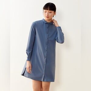 ADAY Back to Front Versatile Button Down Shirt Dress Mineral Blue Sz Medium